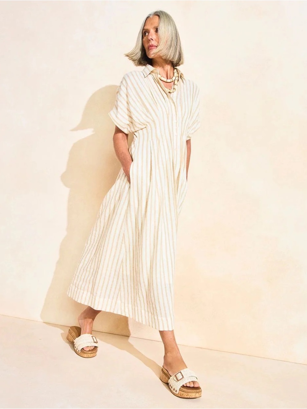 Chico's Cream Striped Maxi Dress